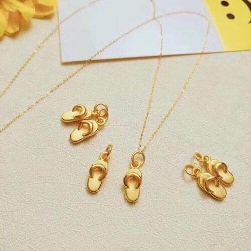 ZHIXI Genuine 24K Gold Necklace Pendant AU999 Fine Jewelry for Women Cute Slippers with Pure 18K Gold Chain Trendy Gift 2020 D60