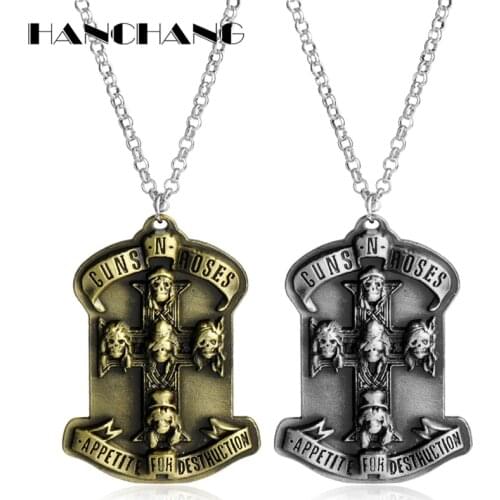 Guns N' Roses Necklace Rock Music Band Guns N Roses Logo Pendants Necklaces Long Link Chain Collier Vintage Jewelry