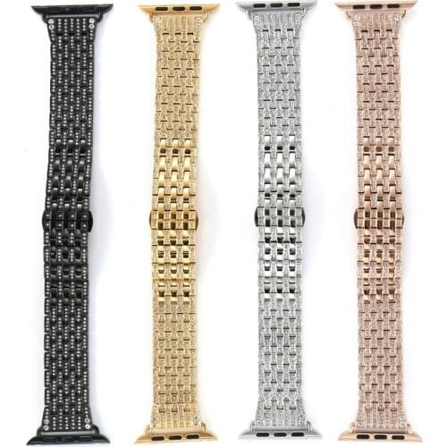 Luxury Stainless Steel Bling Diamond Rhinestone Band Smart Strap for Apple Watch Series 6 5 4 3 2 1 SE