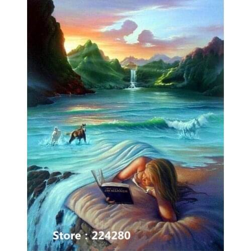 Needlework,Cross stitch,14CT Unprinted Water edge beauty scenery Embroidery kits Art Cross-Stitching,DIY Handmade home decor