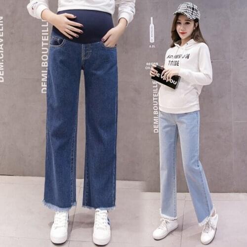 Wide Leg Loose Jeans Maternity Abdominal Pants High Waist Trousers For Pregnant Women Casual Pants Pregnancy Denim Jeans Spring