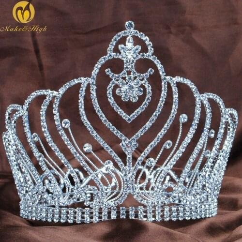 Royal Round Tiaras Diadem 6" Clear Crystal Rhinestones Brides Headpiece Hair Jewelry Wedding Bridal Beauty Pageant Prom