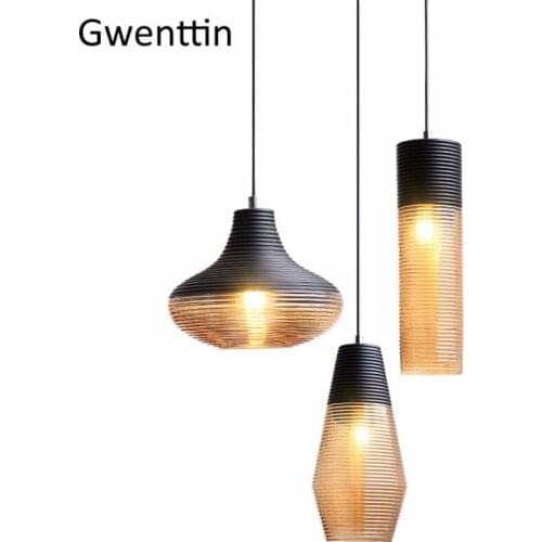 Vintage Stripe Glass Pendant Lights Loft Industrial Hanging Lamps for Dinning Room Kitchen Bar Home Decor Suspension Luminarias