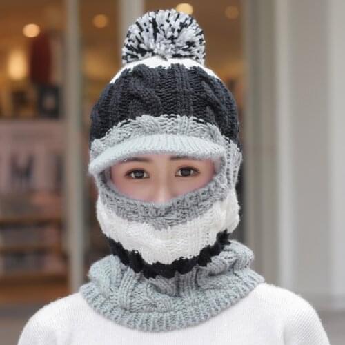 VEITHDIA Womens Knitted Hat Scarf Caps Neck Warmer Winter Hats For Men Women Skullies Beanies Warm Fleece Cap 6 Colors