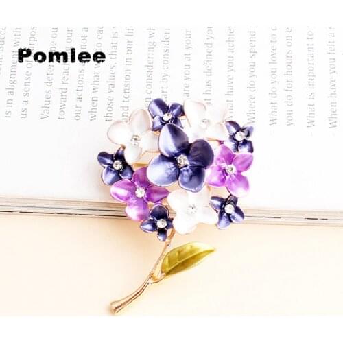 Pomlee Enamel Lilac Flower Brooches For Women Fashion Coat Corsage Wedding Rhinestone Pins High Quality Jewelry Gift