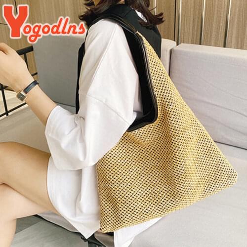 Yogodlns Women Handbag Summer Beach Bag Rattan Woven Handmade Knitted Straw Large Capacity Totes Women Shoulder Bag Bohemia New