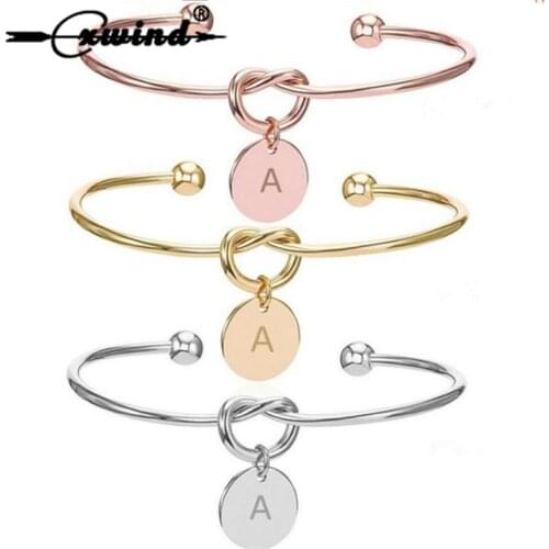 Cxwind Fashion Letter A-Z Tie Knot Initial Bracelet Heart Knot Bracelets Bangles Adjustabl Jewelry for Women Girl Birthday Gifts