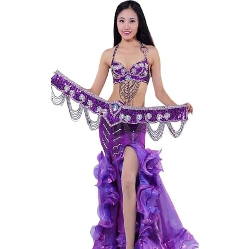 Performance Belly Dancing Costumes Oriental Dance Outfits 3pcs Women Belly Dance Costume Set Bra Belt Skirt