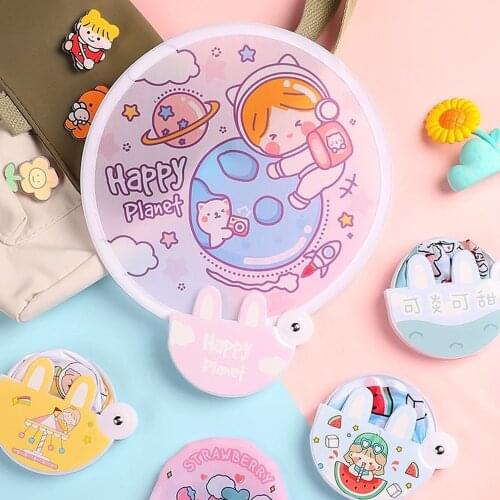 Collapsible Fan Creative Summer Small Fresh Cute Cartoon Portable Cool Fan Hand Fan Round Plastic Pocket Fan New