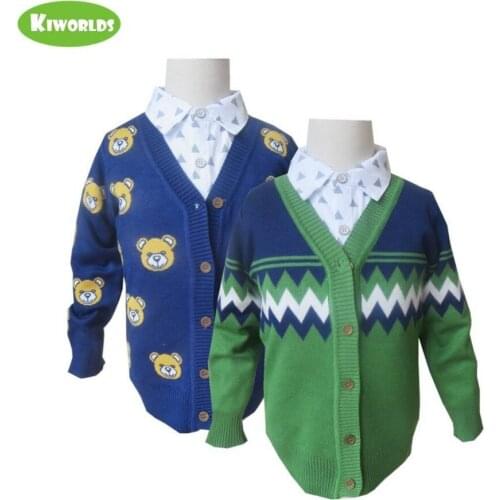 Winter High quality blue green Cotton Boys Sweater,with Double Knitted fabric and colorful Pattern, Warm kids sweater