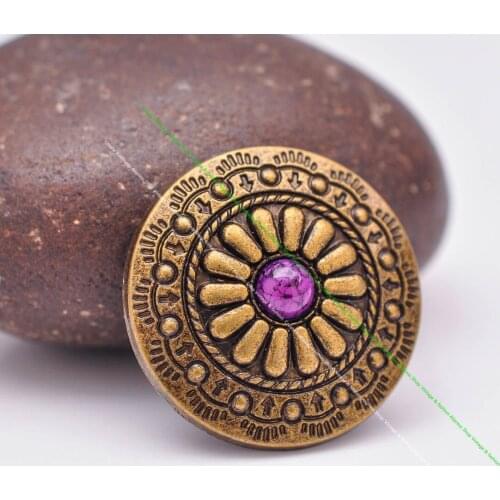 10pcs Retro Brass Indian Floral Art Purple Bead Concho For Leathercraft Belt Hardware Saddle Tack Leather Bag Jewlery ScrewbacK