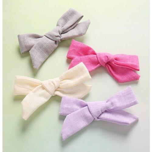 15 PCS/lot, Hand Tied Cotton Linen Fabric Bow Nylon headbands or Hair Clips , Infant Baby Girs Hair Accessories