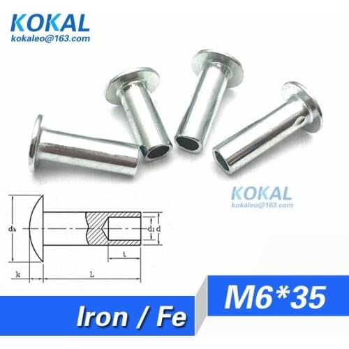 [YK-Fe-M6*35]20PCS Free Shipping M6 Series button round head socket shank Fe Iron steel Rivet with 35MM length hollow RIVET