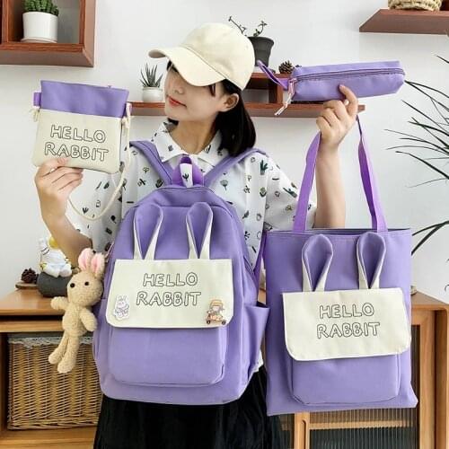 4 pcs set Casual Backpacks Cute School Bags For Teenager Girl Women Backpack Fashion Nylon Shoulder Bags For Teenager Mochilas56