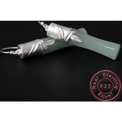 Amxiu Handmade Bamboo Shape Earrings 925 Sterling Silver Natural Stone Earrings For Women Mothers Gift Luxury Party Jewelry