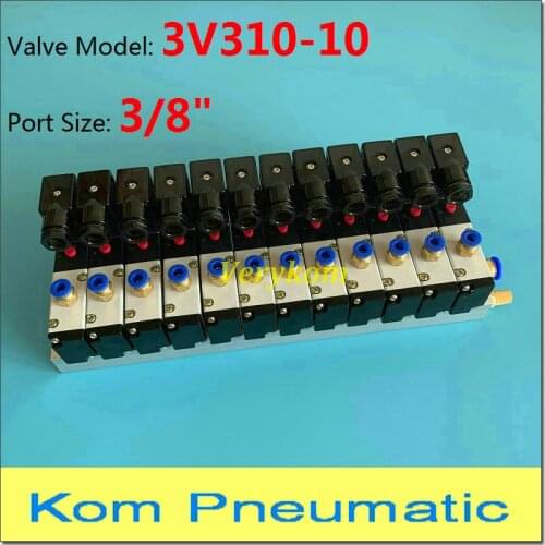 2 ~ 20 Row 3V310-10 Electromagnetic Solenoid Valve Block With Muffler Fitting Base Manifold DC 12v 24v AC 110v 220v 3 port 3/8"