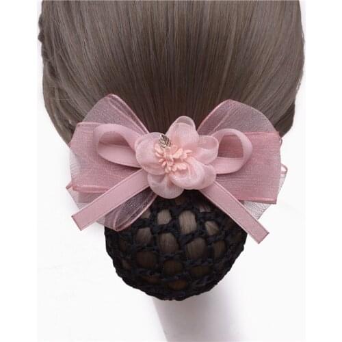 Elegant Cloth Head Flower Bow Hair Clip Bows Hairpins Bank Hotel Stewardess Staff Net Bun Snood High-grade Handmade Accessories