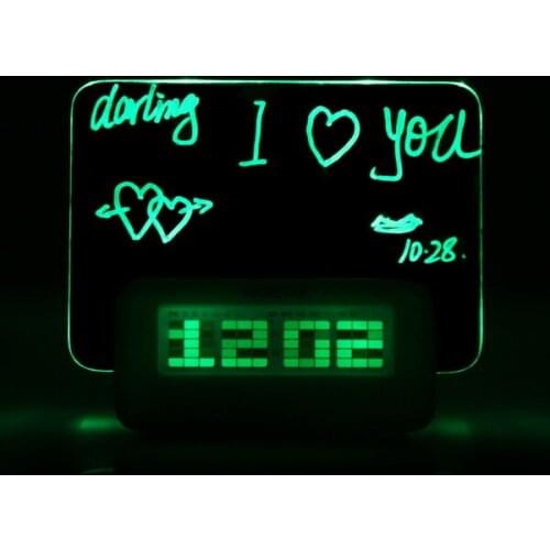 100 pieces Fluorescent LED Message Board Alarm Clock With Pen Digital LED Clock Calendar Night Hub Calendar