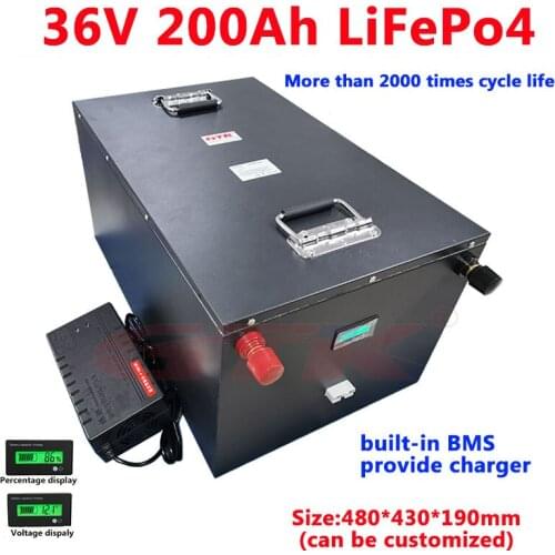Power Lifepo4 battery 36V 200Ah 7200Wh battery pack for 7000W AGV self-driving car Lifting device thruster propeller+10A charger