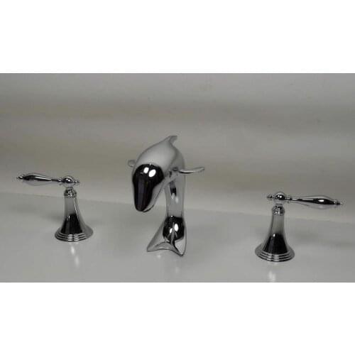 CHROME 3 Holes 8" WIDESPREAD LAVATORY BATHROOM SINK dolphin FAUCET mixer tap Lever handles deck mounted unique TAP
