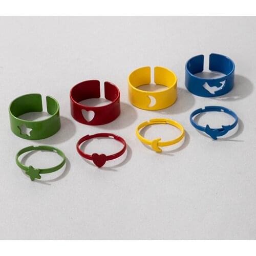 HI MAN 8 Pcs/Set Stars Moon Heart Dolphin Women Men Lovers Matching Adjustable Ring Punk Engagement Wedding Jewelry Gift