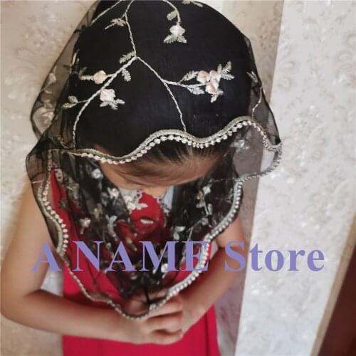 Girls Round Mantilla Veil for Church Vintage Lace Catholic Veil Children HeadCover wrap Latin Mass Velos Mantilla Voile Mantille