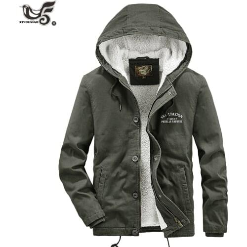 Winter Motorcycle Jacket Men 100% Cotton Parkas Coats Male Streetwear Casual Harajuku Fleece Military Hooded jaqueta masculina