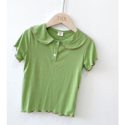 Summer children Girl Doll Collar Soft Blouse Elastic Bottoming Shirt Korean Style Cute Short Sleeve clothes