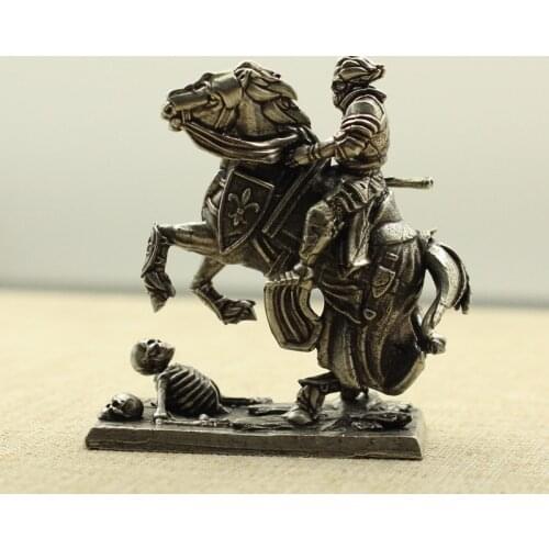 Metal Copper Riding War Horse Axe Knight Figurines Miniatures Desktop Ornaments Skeleton Soldier Toy Model Home Decoration Craft