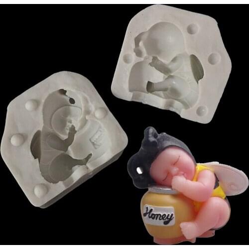 Minsunbak Baby bees holding a honey jar Silicone soap mould DIY cake fondant decoration mould