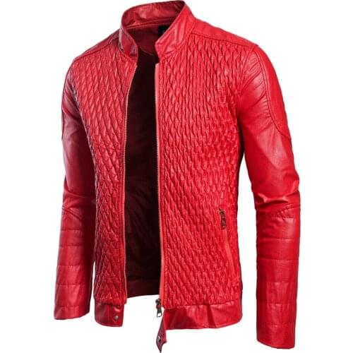 Motorcycle style men leather jacket spring and autumn new zipper placket fashion stand-up collar solid color pu leather jackets