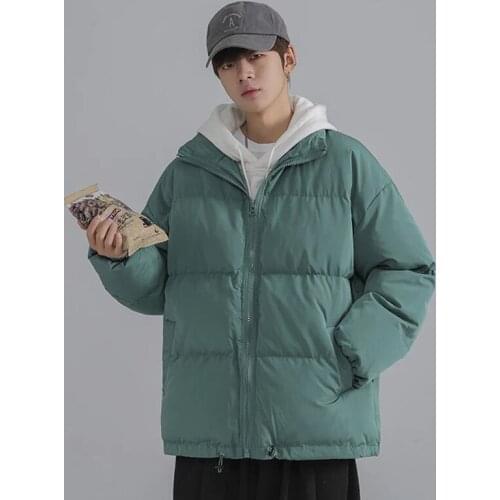 Winter Jacket Men Solid Color Parkas Zipper Mens Stand Collar Warm Thick Puffer Jacket Male Korean Casual Parka Coat