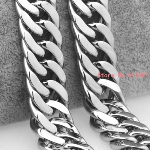 High Quality Silver Color Stainless Steel Mens Chain Necklace Heavy Huge Jewelry Curb Cuban Chain 7"-40" 18mm Gift