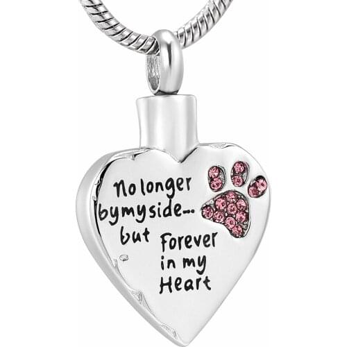 ''No Long By My Side, But Forever In My Heart'' Cremation Urn Necklace for Ashes Pendant for Pet Keepsake Jewelry - Carved