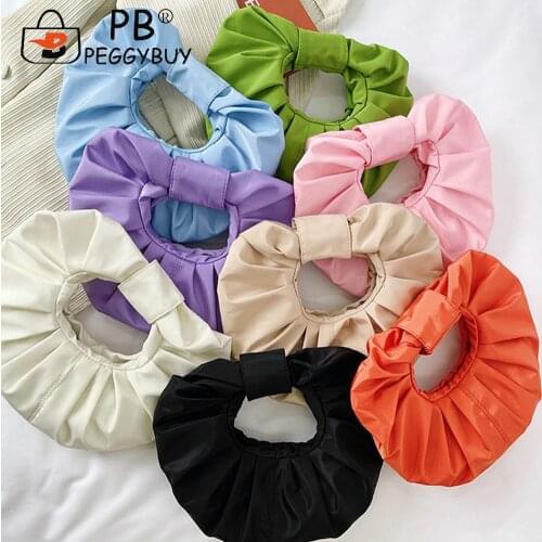 2021 New Single Bag Fashion PU Leather Round Pleated Canvas Bag Underarm Bag Casual Women Solid Color Handbags