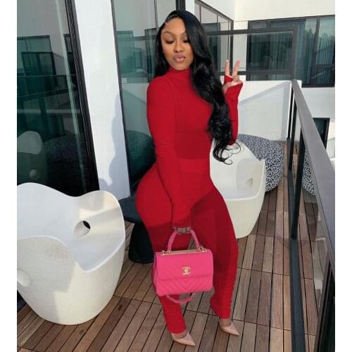 Ueteey New Two-piece Casual Turleneck Skinny Solid Winter Women Pant Set