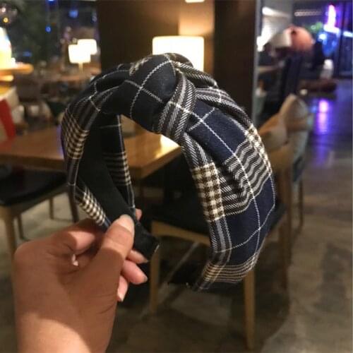 New Fashion hair accessories womens wide-brimmed headband classic retro plaid middle knotted Sports headband hair band headwear