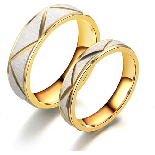 Maxmoon Wedding Rings for Love Matte Finish Stainless Steel Gold Color Promise Alliance Anniversary Gift for Lovers Couples