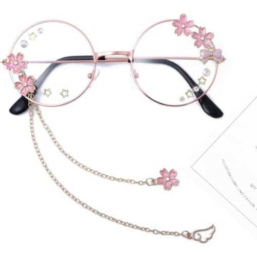 Lolita Lilota Cherry Blossom Wing Pendant Glasses Japanese-style SOFT Girl Bow round Frame Glasses