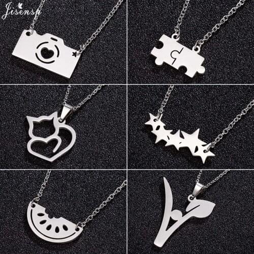Jisensp Stainless Steel Necklace for Women Delicate Unique Camera Puzzle Watermelon Cat Pendant Necklace Fashion Jewelry Gift
