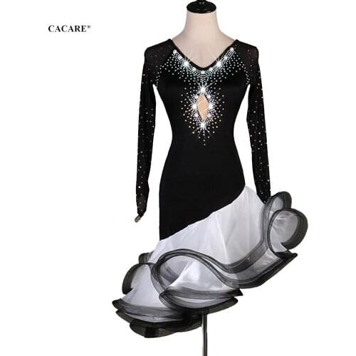 2019 Latin Dance Dress Women Latina Fringed Dress Salsa Latin Dance Competition Dresses CHEAP D0629 Fluffy Hem Rhinestones