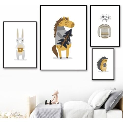 Horse Rabbit Hedgehog Clothes Quote Nordic Posters And Prints Wall Art Canvas Painting Animal Wall Pictures Baby Kids Room Decor