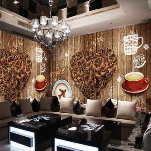 Dropship Custom Photo Wallpaper Nostalgic Gear Loves Coffee High Quality Murals Fashionable Cafe Decoration Backdrop Wallpaper