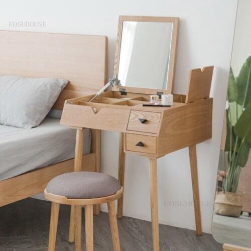 Nordic Solid Wood Bedroom Furniture Dressers Small Apartment Drawer Dressing Table Simple Modern Villa Clamshell Storage Cabinet