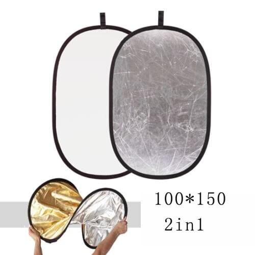 39.4*59.1"/100*150cm Handhold Multi Collapsible Reflector 2in1 White & Silver Portable Ellipse Light Reflector for Photography