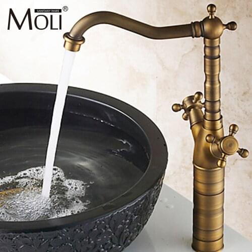 Antique bronze brass faucets bend vintage fashion bathroom kitchen sink faucet double handle one hole mixer tap