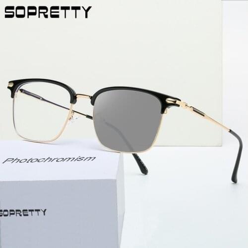 Unisex Ultral-light Photochromism Anti-Blue Ray Goggles, Square Fliter Radiation Optical Glasses Frames and UV400 SunGlasses