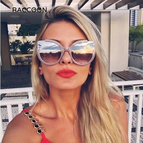 New Summer Fashion Semi-Rimless Cat Eye Sunglasses Pink Transparent Men Women Sun Glasses Vintage Style Eyewear Uv400 Protection