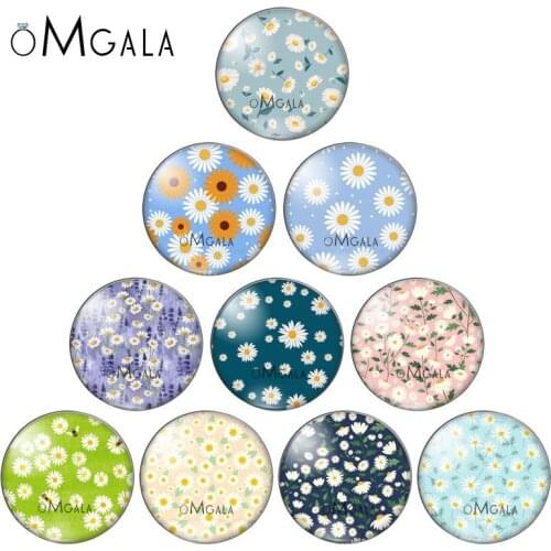 Cartoon Daisy Flowers Patterns 8mm/10mm/12mm/18mm/20mm/25mm Round photo glass cabochon demo flat back Making findings