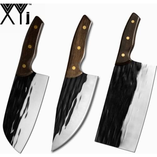 XYj 3PCS Chopping Knives Set Stainless Steel 5cr15 Sharp Blade Non-slip Wood Handle Cleaver Butcher Chef Cooking Accessory Tools
